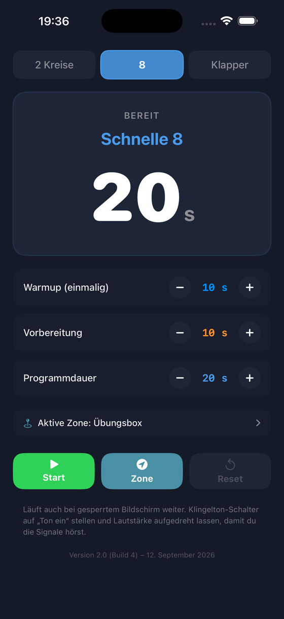 Auswahl des Übungsmusters Schnelle 8